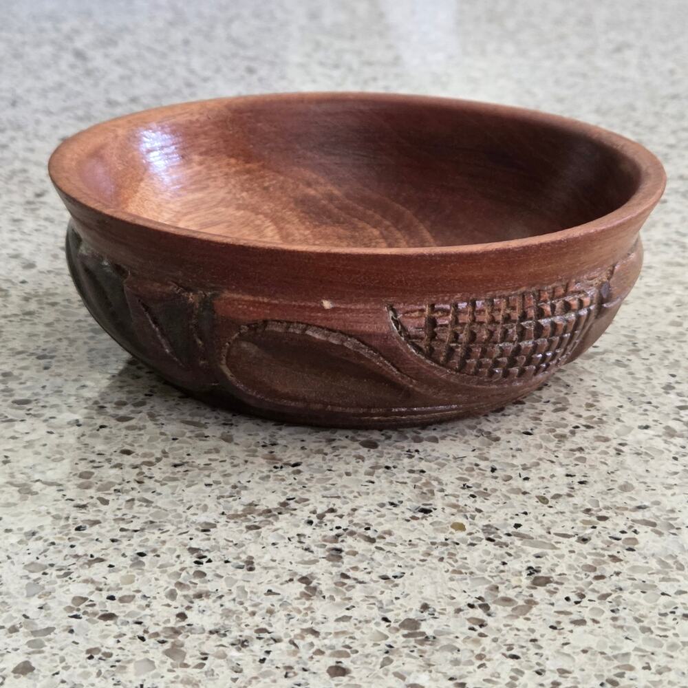 VTG Hand Carved Wooden Bowl Small Trinket Dish Handcrafted Design Honduras C.A.
